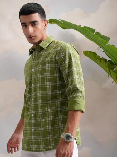 Image of Highlander Men's Slim Fit Checks Shirt | Full Sleeves | Regular Collar | Casual Shirts for Men