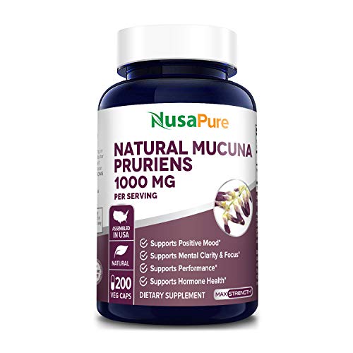 Mucuna Pruriens 1000mg 200 Veggie Caps (Non-GMO, 100% Vegetarian & Gluten Free) Support Positive Mood, Relaxation and Restoration, Made in USA