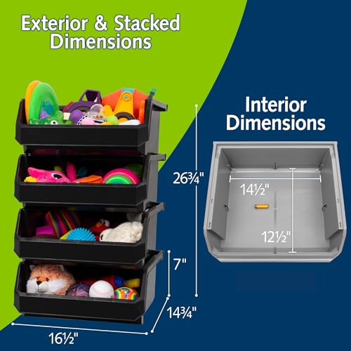 Image of ReadySpace Extra Large Plastic Storage Bins, Stackable Organizer Containers for Closet Pantry Shelf Garage and Office Organization, Black, 4 Pack