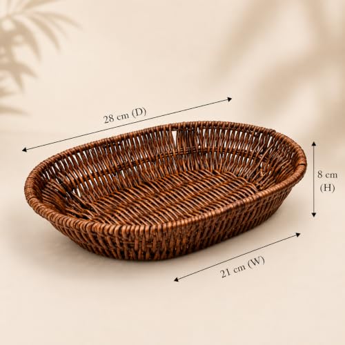 Image of Oval Bread & Roti Serving Basket | Restaurant Style Chapati & Naan Basket for Dining Table | Brown Tabletop Bread Basket for Home, Hotel & Cafe