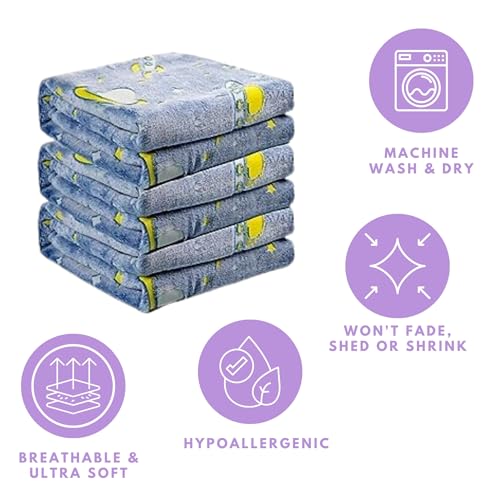 Image of Famyo Glow in The Dark Flannel Fleece Blanket Combo 200x152 cm | Astro & Rocket design, soft all-season double /queen bed blanket, warm cozy throw for kids & home