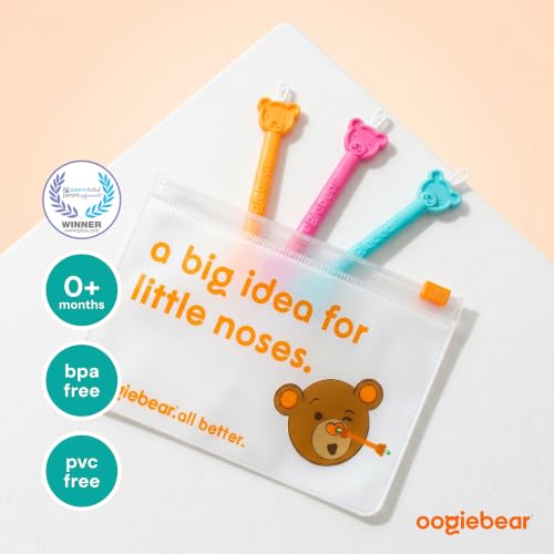 Image of oogiebear: Baby Nose Cleaner & Ear Wax Removal Tool - Safe Booger & Earwax Removal for Newborns, Infants, Toddlers - Dual-Ended - Diaper Bag Must-Have - 3 Pack with a Pouch, Colors May Vary
