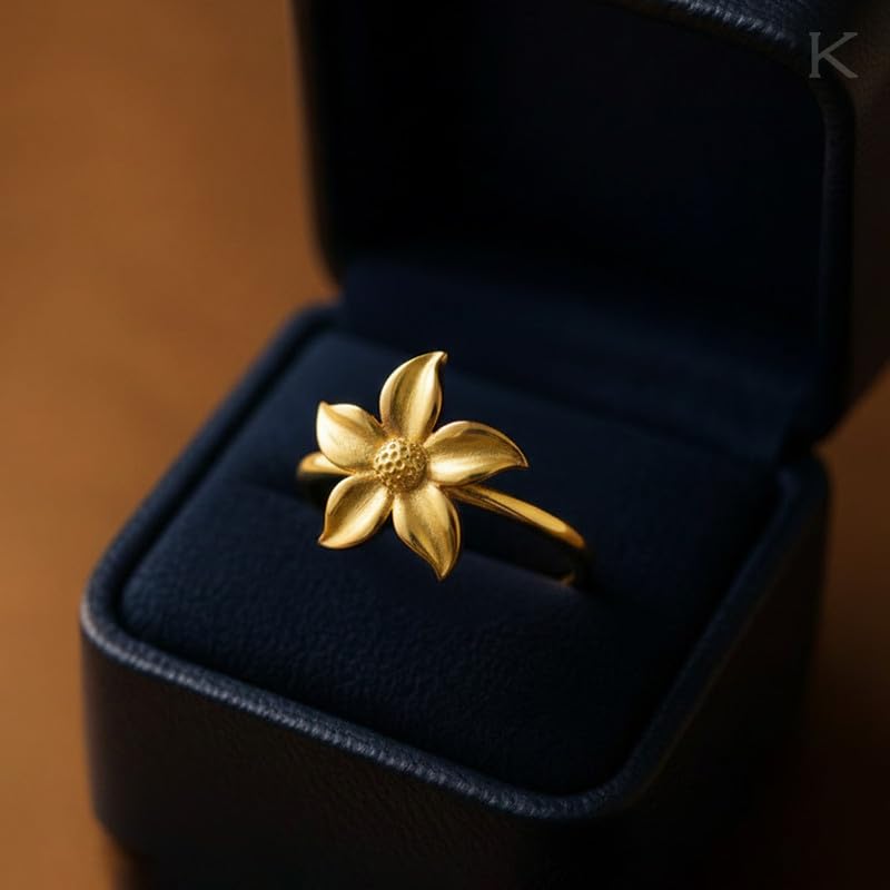 Image of KISNA 9KT / 14KT / 18KT Sunburst Flora Yellow Gold Ring For Women | S14
