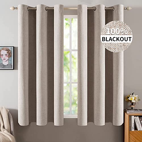 Image of MIULEE Linen Blackout Curtains and Drapes 100% Room Darkening Thermal Insulated Grommet Window Panels with Coating 2 PCs W 42 x L 63 inches Khaki
