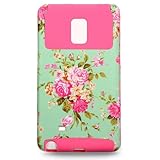 Note Edge Case,Galaxy Note 4 Edge Case,AnnBay for Samsung Galaxy Note Edge 2in1 Hybrid Heavy Duty Armor Heavy Duty High Impact Case Cover(Floral Flower Hot Pink)