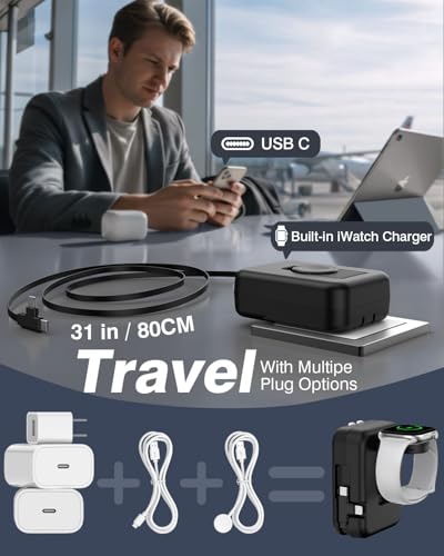 Image of 3 in 1 Retractable Wall Charger for Apple Watch,36W Fast Charging Block with 31 Inch Cables,Multi-Device Travel Charger for iPhone 17 /16 /15 /14 /13 /12, iWatch & AirPods (Black)