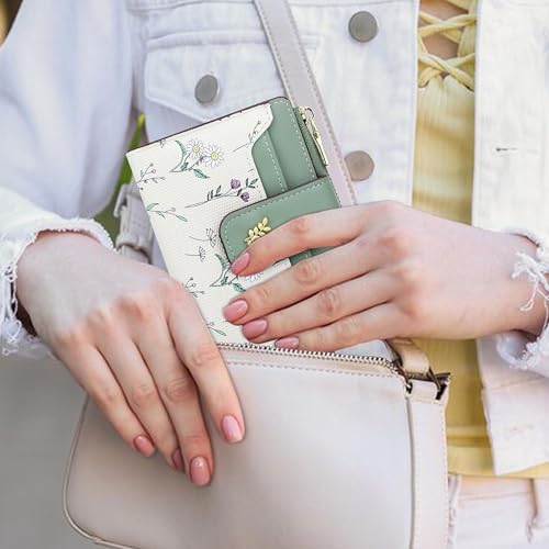 Image of Farcauo Wallet Women Small Wallets for Women Cute Green Women's Card Wallets Kawaii Flower Thin Womens Wallet for Ladies