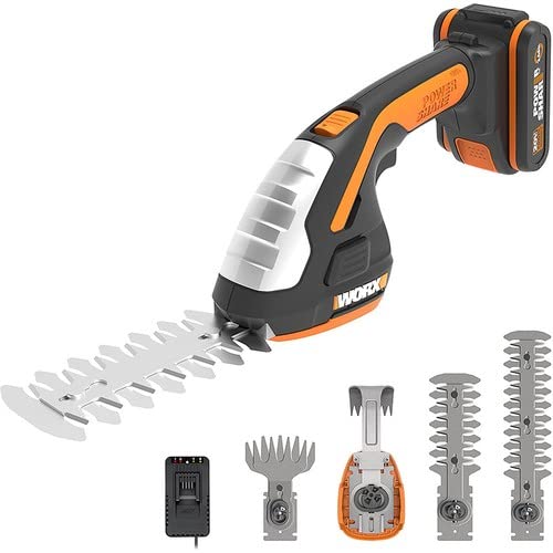 WORX WG801E, Akumulatorowe Nożyce do Trawy i Krzaków 20V Powershare, Nożyce 3 w 1 z Różnymi Końcówkami Ostrzy, Nożyce 20 cm, Przycinarka do Krzewów 12 cm, Ostrze do Trawy 10 cm | Nożyce 3 w 1 z różnymi końcówkami noży – nożyczki 20 cm, przycinarka do krzewów 12 cm, nóż do trawy 10 cm