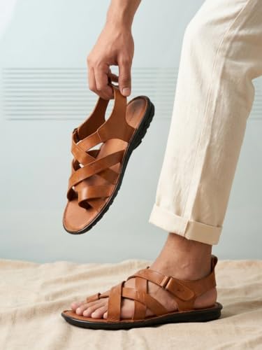 Image of MARDI GRAS Leather Sandals for Men | Casual Sandals with PU Sole & Foam Insole | Adjustable Straps, Breathable Leather Lining