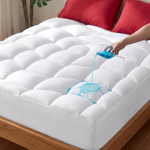 Unikome Waterproof Mattress Pad Queen Size, Ergonomic Quilted Mattress Topper – Soft Breathable Bed Cover with Deep Pocket (Fits 8-21 Inches), Noiseless Durable and Machine Washable (White, 60x80)