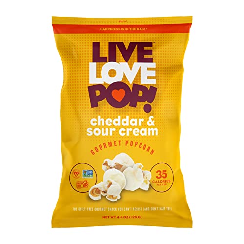 Live Love Pop Cheddar and Sour Cream Popcorn, Gluten Free, Non GMO, 4.4 Ounce (Pack of 12)