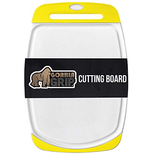 Gorilla Grip Reversible, Oversized, Thick Cutting Board, Grip Handle, Deep Juice Grooves, Slip Resistant, Large Kitchen Chopping Boards for Meat, Veggie, Fruit, Dishwasher Safe, 16x11.2, Lemon Yellow