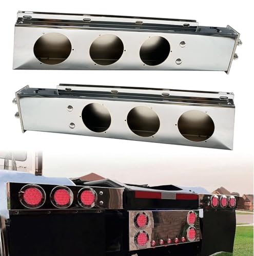 Image of New 30 inch Chrome Mud Flap Hanger with Light Cutouts Spring Loaded 2 1 /2 Bolt Pattern Length 30 inch Light Cutout 4 inch for Freightliner Kenworth Peterbilt International Mack Volvo