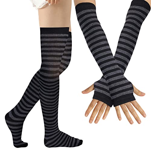Image of Over Knee Rainbow Thigh High Socks Cosplay Accessories for Women Fashion Wild Long Striped Leg warmers