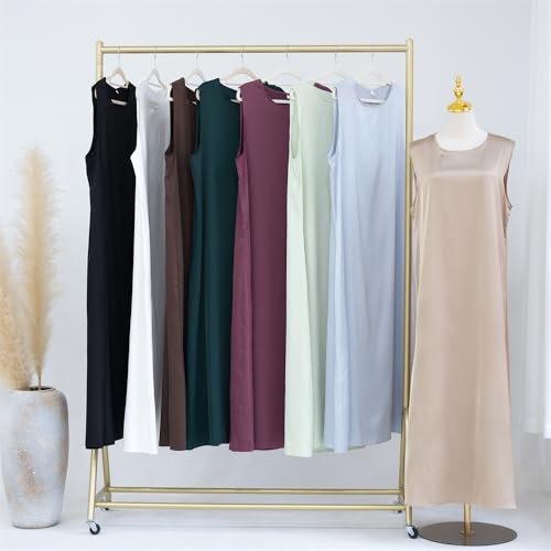 Image of SYANKANGXIAO Ramadan Afrian Inner Under Dress for Women Dubai Abaya Turkey Muslim Sleeveless Long Slip Dress