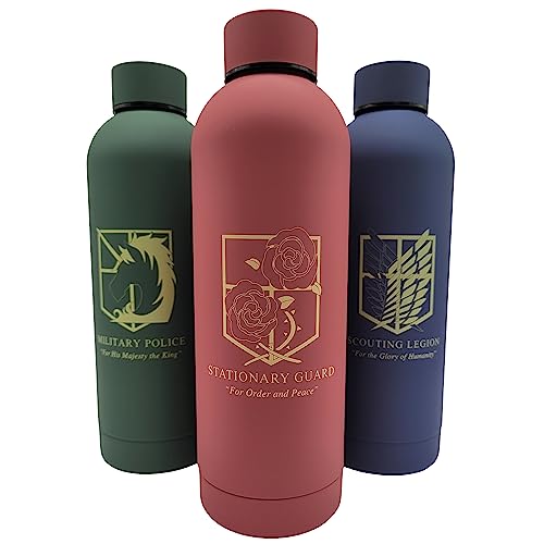 Gourde en acier inoxydable [500 ml],Bouteille isotherme pour café et thé froid 24 h et chaud pendant 13 h,Design Attack on Titan (Stationary Guard, rouge)