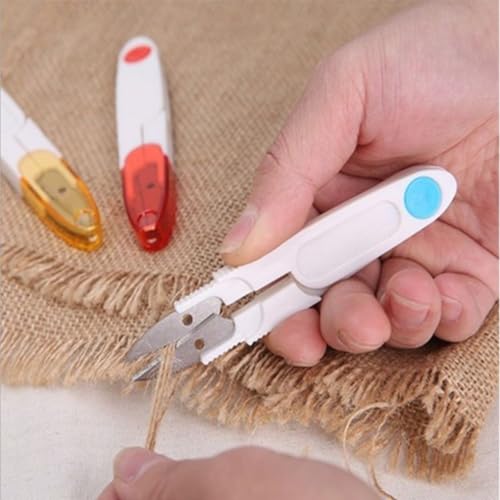 Image of Prabhas Designs U-Shaped Portable Plastic Small Yarn Scissors with Transparent Cover, Thread Cutter for Embroidery, Fabric, Paper, Quilting, Scrapbooking, Dressmaking, Handwork (1)