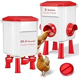 Meyoppm Chicken Feeder and Waterer with Set 3 Gallon/26.4 Pounds, Automatic Chick Feeder and Waterer Set No Waste, Poultry Feeder Large for Hens/Ducks/Poultry(Red