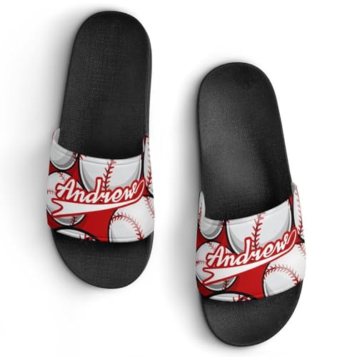 Custom Sports Slides Personalized Slippers - Baseball Sandals Quick Drying Softball Slippers Indoor Outdoor,Gifts for Men Youth Boy (Black,Style 4)