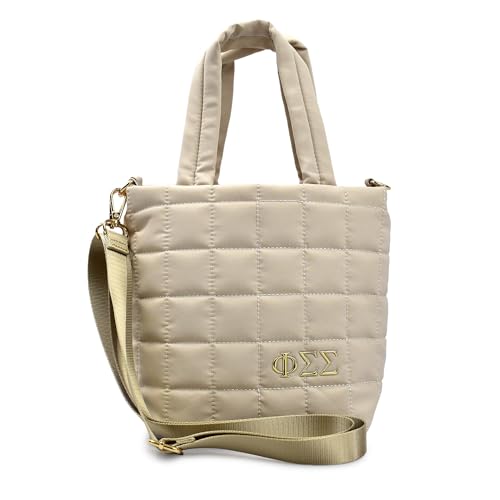 Bolso tote acolchado Phi Sigma Sigma - Bolso cruzado pequeño con emblema de letras griegas de hermandad, capacidad de 5 L, regalos Phi Sigma Sigma para mujeres miniatura 1