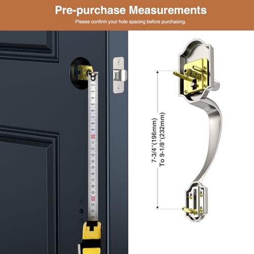 Image of Brightify Satin Nickel Front Door Lock Set, Entry Door Handle Set with Deadbolt, Exterior Door Handle with Lock Lever and Single Cylinder, Reversible for Right & Left