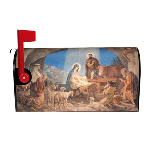 Image of Christmas Nativity Scene Religious Vintage Retro Mailbox Covers Magnetic Mailbox Wraps Post Letter Box Cover Standard Oversize 21 inchX18 inch /25.5 inch X 21 inch Mailwrap Garden Home Decor