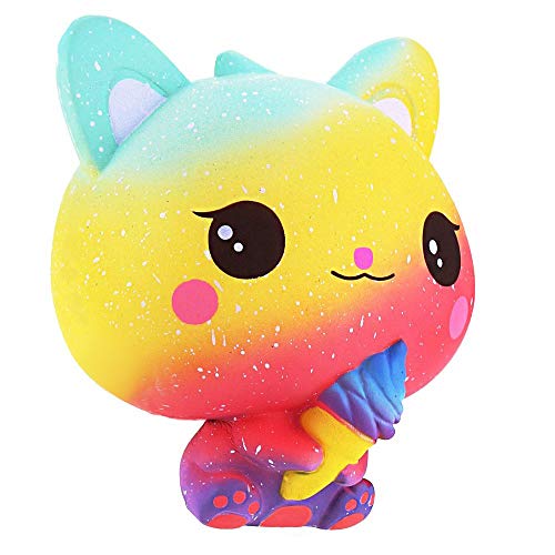 Squishie Gato Helado Arco Iris Colorido Dulce Niños Juguete Lento Elevación Antiestrés Squishy Rainbow Cat Ice Cream Slow Rising Kawaii Soft (10*8*11 cm) Cover