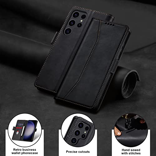Image of Jasonyu Wallet Case for Samsung Galaxy S23 Ultra, Flip PU Leather, Black