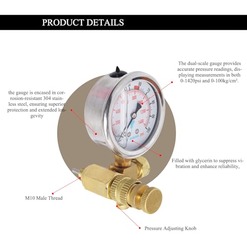 Image of Hydraulic Breaker Hammer Nitrogen Gas Charging kit, Hydraulic Breaker Hammer Test Tools, with Dual Scale Gauge & G5 /8 to CGA580 Adapter, Hydraulic Hammer Breaker