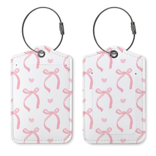 Coquette Luggage Tags for Suitcases,Pink Bow Cute Luggage Tags for Women, Preppy Gifts, Cute Trendy 2 Pack Luggage Tag for Travel,Teen Girls Gifts Suitcase Tags