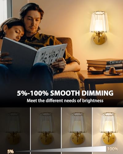 Image of Adetu 10.4 Inch Crystal Wall Sconces Set of 2, Battery Operated Wall Sconce | 10000mAh Magnetic Bulbs and Remote, 5%-100% Dimmable, RGB Rechargeable Wall Lights for Bedroom Living Room Hallway Deco