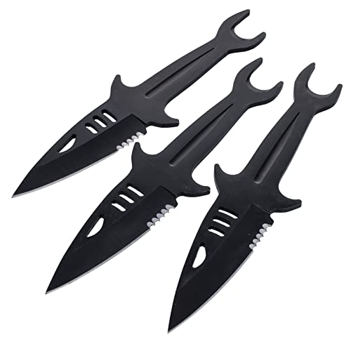ASR Tactical 3pc Stainless Steel Shark Full Tang Throwing Knives Set with Knife Sheath, Matte Black 6.5 Inch