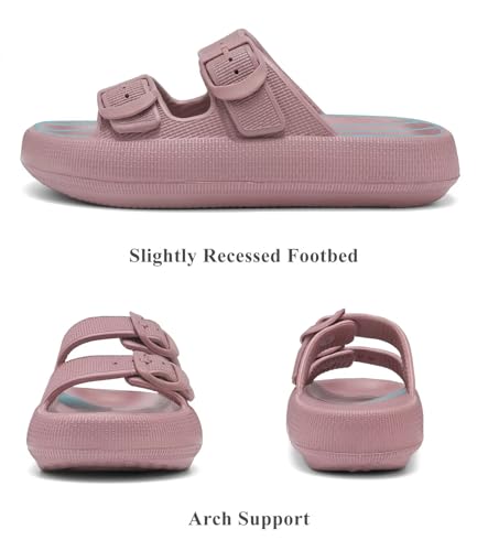 Image of Haifago Cloud Slide Sandals for Women Comfort Recovery Pillow Sandal, Lightweight House Bathroom Shower Slippers Adjustable Double Buckle Platform Slide