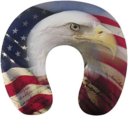 American Bald Eagle and Flag Neck Pillow U Shaped Memory Foam Travel Head Support Pillow for Women Men