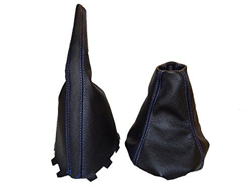 The Tuning-Shop for Saab 9-5 1997-2010 Manual Shift & E Brake Boot Black Leather Blue Stitching