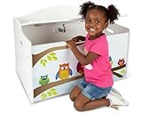 Leomark Kinderbank Hölzerne – Eulen XL – Kindertruhenbank, Behälter für Spielzeug, Truhe für Kinderzimmer, Kindermöbel, Sitzbank Höhe: 46 cm - 2
