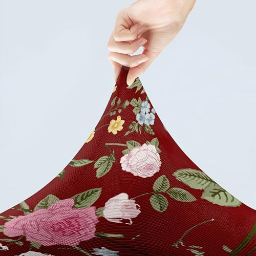Image of Styleys Dining Chair Covers with Rectangular Table Cover | Waterproof Dining Table Cloth for Dining Room - 1 Table Cover + 4 Chair Cover, Crimson Bloom Garden, XKFSZB-7A