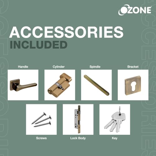 Image of Ozone Falcon Heavy Duty Mortise Door Lock Handle Set for Main Door, Bedroom, Bathroom, and Living Room | (Antique Brass Finish)