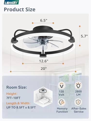 LEDIARY 20" Low Profile Black 6-Speed Ceiling Fan w/ LED Lights + Remote - image 6