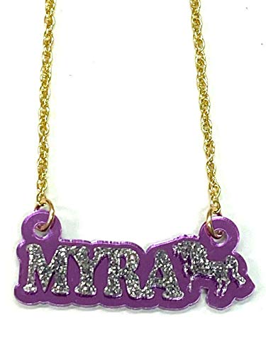MIRROR MANIA Name Plate Custom Name Necklace Nameplate Jewelry Name Laser Cut Personalized, Diamond Look Letters with Unicorn, Gold Chain, Made To Order Any Name - Dazzling and Stunning!