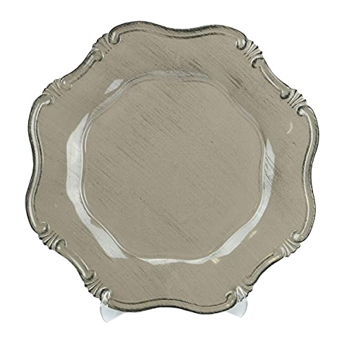 EventStable 13'' Baroque Stone Pewter Charger Plates - Chargers for Dinner Plates - Durable Charger Plastic Plate Set - Reusable Plate Chargers for Birthday Parties Weddings - Pack of 24