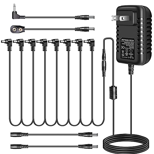 Godtone Guitar Pedal Power Supply Adapter 9V DC 2A 2000ma with8 Way Daisy Chain Cables for Guitar Effect Pedals