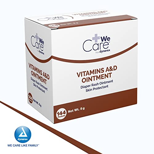 Dynarex Vitamins A & D Ointment, Ointment with Vitamin A and Vitamin D Skin Protectant, for Diaper Rash and Discomfort, White, 1 Box of 144-5g Packets