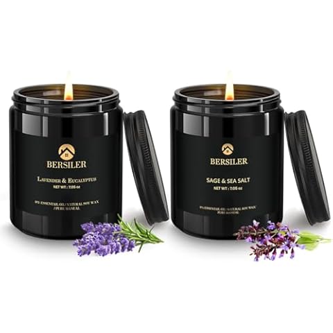 Scented Candles for Men, Aromatherapy Candles, Lavender Eucalyptus and Sage Sea Salt Candles, Candles in Black Jar Cover