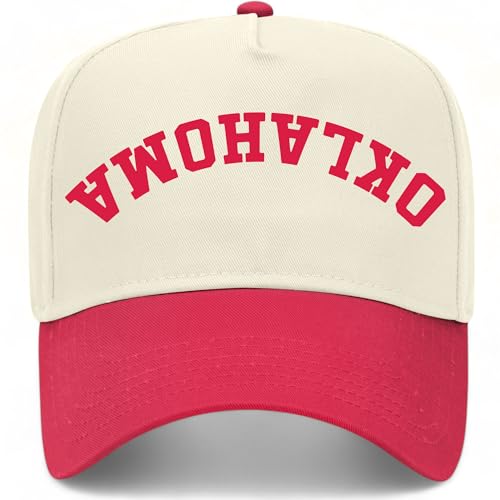 Oklahoma Upside Down Reversed Vintage Trucker Hat | OK | Premium Adjustable Snapback Baseball Hat for Men & Women (US Alpha One Size Red/Natural)