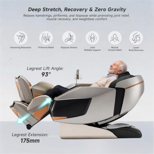 Image of ROTAI R-AUREX Advanced 4D Luxury Zero Gravity Recliner Chair with Cycling Mode & 12 Auto Programs | Full Airbag Coverage with Touch Control & Charging for Home & Office (Silver)