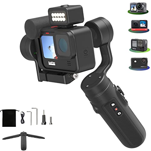 INKEE Falcon Plus Gimbal Stabilizer for GoPro 11/10/9/8/7/6/5 Media MOD OSMO Insta360 Handheld 3-Axis Video Stabilizers with Tripod Anti-Shake Wireless Control Vertical/Horizontal Shooting