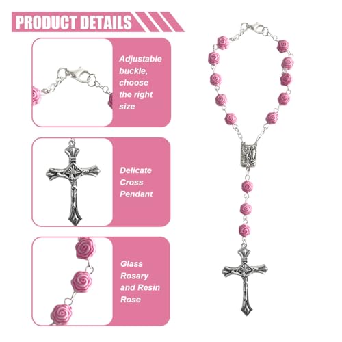 image for smilfuy 2PCS Pink Rosary Pendant Car Interior Rear View Mirror Charm A