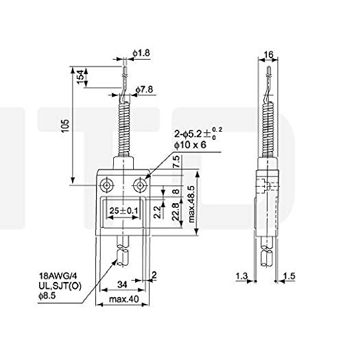 Heschen Compact Prewired Limit Switch, TZ-3169, Coil Spring Plunger, SPDT, NO + NC, Momentary Type, AC250V 5A, IP67 Waterproof - Image 5