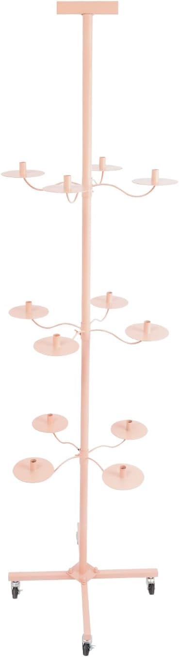 Wig Stand for Multiple Wigs, 12-Head Wig Holder, Pink, Iron, Painted, Freestanding, 19.69*19.69*70.08in
